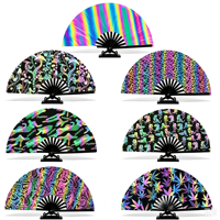Éventails pliants en bambou haut de gamme, réfléchissants holographiques, pour festivals de musique et soirées, vente en gros