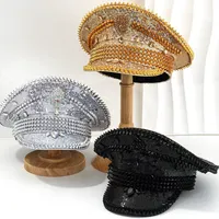 Chapeau de Capitaine Orné de Strass et de Paillettes, avec Rivets Carrés, Idéal pour les Festivals, les Fêtes, le Burning Man et les Parades