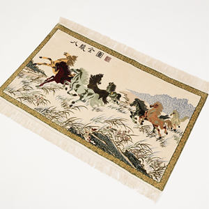 Alfombra de Seda Anudada a Mano de Lujo con Diseño de Ocho Caballos, 60x90 cm - Product Image 3