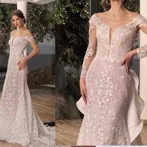 Robes de mariée sirène africaines personnalisées 2024 dentelle amovible traînant blanc Beige robe de mariée en tulle Vestidos De Novia - Product Image 3