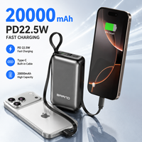 Batterie externe 20000 mAh avec affichage LED et charge rapide USB-C PD 22,5 W, câbles de données inclus, pour téléphone