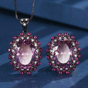 Fashion Jewelry Eco-friendly Copper Oval Cut 13*18mm Purple Zircon Accent Wholesale Necklace <b>Set</b> for Bulk Buyers - Product Image 3