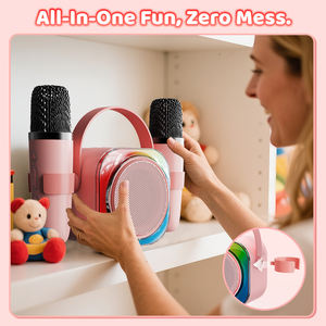 Juego de altavoces de <span class=keywords><strong>karaoke</strong></span> mini LED portátiles superventas con 2 micrófonos inalámbricos. Ideal para el entretenimiento de los niños, cuenta con sonido HiFi - Product Image 6