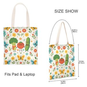 Sac fourre-tout en toile à motif de fruits et légumes personnalisé, sac d'épicerie réutilisable écologique avec fermeture magnétique - Product Image 2
