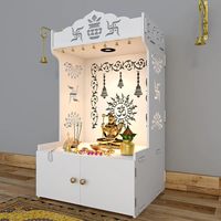 Temple en bois sculpté à la main, esthétique, pour la maison, Mandir de Pooja moderne, étagère à éclairage focal, personnalisable, installation DIY, grand modèle blanc