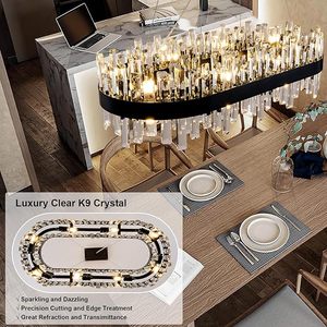 Black <strong>Rectangle</strong> K9 Crystal Chandeliers Hanging <strong>Ceiling</strong> <strong>Light</strong> Over Table Pendant <strong>Light</strong> Fixture for Dining Living Room Kitchen - Product Image 4