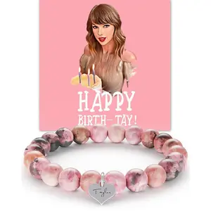 Custom Laser Engraved Taylor Swift Bracelet Natural Healing Stone Beads Bracelet Men Women Friend Gift Charm Jewelry