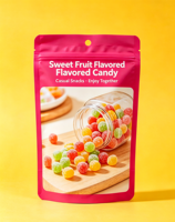 Sachet Doypack refermable à fond plat pour sucre et confiseries, résistant à l'humidité, imprimé en héliogravure, en PET, VMPET, PE