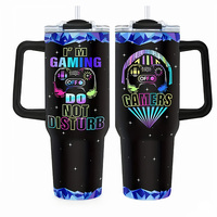 Vaso de 40 oz con asa, impresión 3D creativa, con pajita, libre de BPA, doble pared, vaso de acero inoxidable de 40 oz