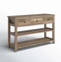 Table console rustique avec 3 tiroirs et 2 étagères ouvertes en bois, table d'entrée, table de canapé, vente en gros pour salon, couloir