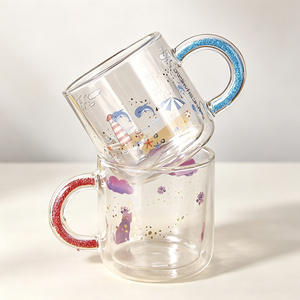 Mug en verre à double paroi de 350 ml, design mignon de dessin animé océanique, tasse à thé ou à <span class=keywords><strong>café</strong></span> isolée thermiquement avec poignée - Product Image 1