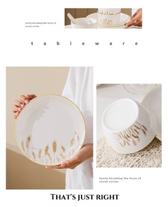 Service de table en céramique de blé durable, vaisselle jetable en porcelaine pour fêtes à domicile, design écologique, cadeaux élégants - Product Image 5