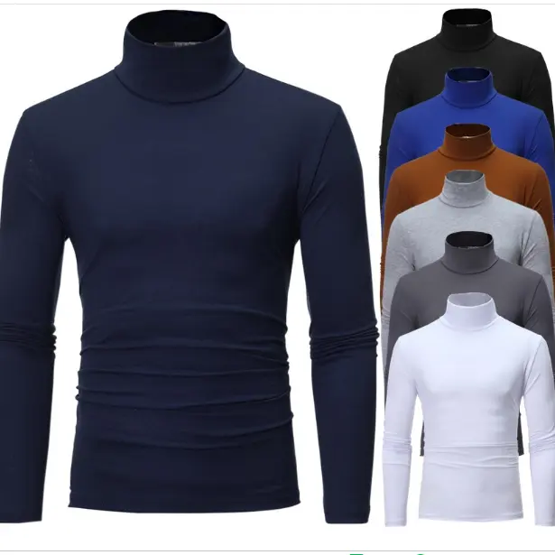 2021 New Men fashion High collar Men's cotton Tees t shirt tees Slim Tops Male stretch t-shirt turtleneck long sleeve Tee Shirts