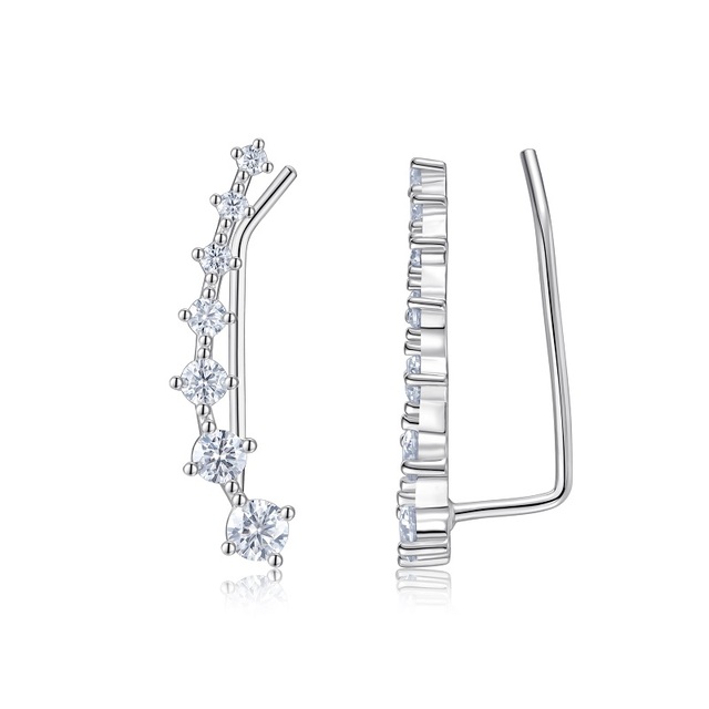 925 Sterling Silver Graduated Moissanite Ear Climber Earrings for Women Curved Moissanite Ear Crawlers D Color VVS1