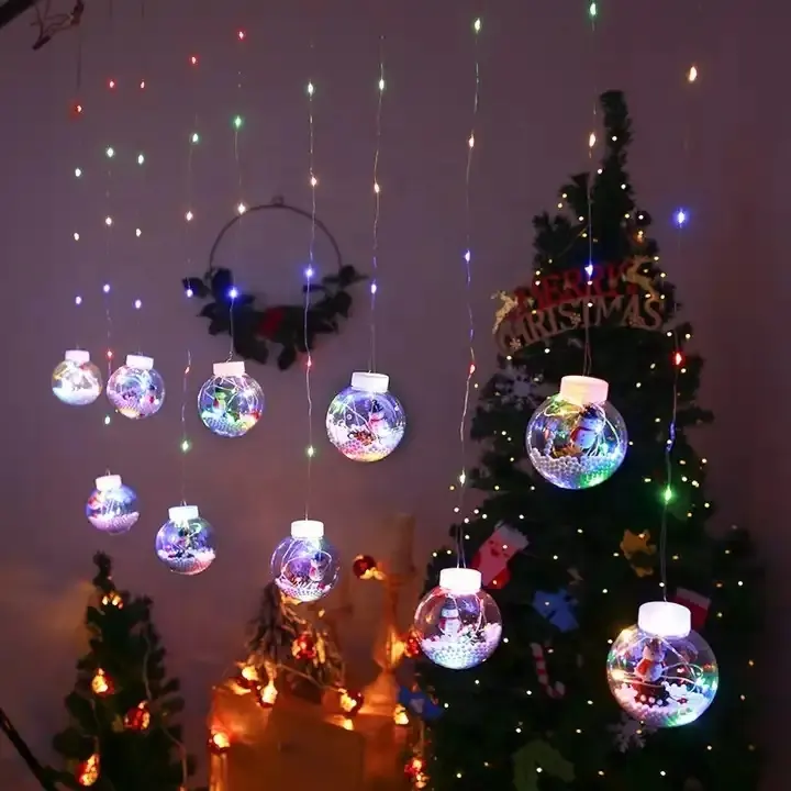 Xmas dy क्रिसमस बॉल सांटा के नेतृत्व में पर्दे लाइट स्ट्रिंग क्रिसमस ट्री सजावट