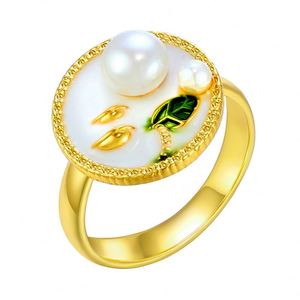 Anillo Vintage Elegant <b>Adjustable</b> Painted Drip Oil <b>Ring</b> Flower Enamel Pearl Opening <b>Ring</b> Flower Copper Micro Inlaid Enamel <b>Ring</b> - Product Image 5