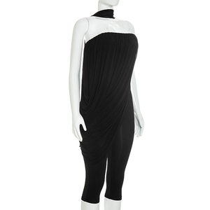 Viviblook Q26JP134 Mono de una pieza ajustado sin mangas y sin tirantes con malla y parches de color liso para mujer con pañuelo - Product Image 2