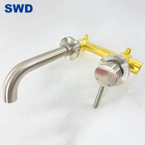 Vòi Chậu Rửa Gắn Tường Màu Đen Gắn Tường Vòi Chậu Rửa Thân Lõm Bằng Đồng Thau Vòi Nước Gắn Tường Phòng Tắm - Product Image 1