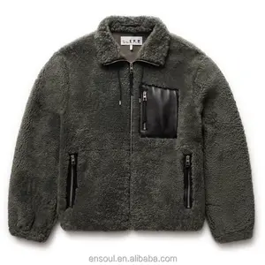 OEM custom autumn and winter leather trimmed shearling wool men's jacket