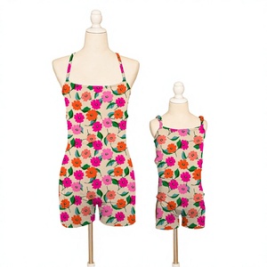 <b>Women</b> Floral Print Anti-Wrinkle Knee Length Contrast Binding Spandex/Polyester <b>Romper</b> Scoop Neck Breathable Strap Others - Product Image 3