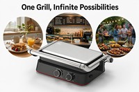 Machine à sandwich 3-en-1 haute puissance 1500W, gaufrier multifonctionnel avec plaques antiadhésives amovibles