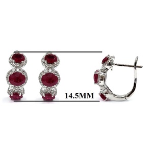 Pendientes de aro para mujer, diseño especial, oro blanco sólido de 18k, diamante 100% Natural, joyería ovalada de rubí - Product Image 2