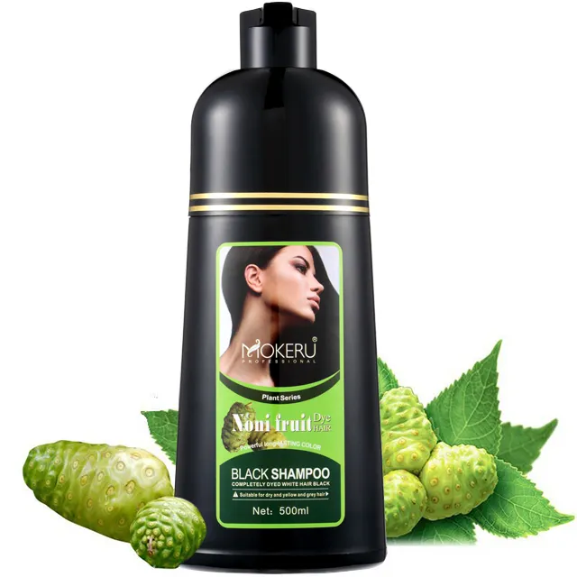 Mokeru 500ml Noni Fruit Dye Hair Plant Series Black Shampoo 5 Mins Unisex Family Using Factory Direct Supply Black Dye Shampoo