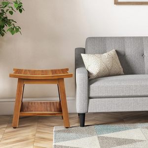 Teak <b>Bathroom</b> <b>Stool</b> With Storage Shelf 51x36x45.3cm Rustic Design Indoor Outdoor Use - Product Image 2