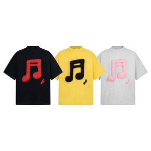 Camiseta de Hombre de Cuello Redondo, 100% Algodón Grueso de Fabricante, 180g, Logotipo Gráfico 3D en Relieve, Bordado Tipo Toalla, Talla Grande - Product Image 1