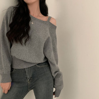 Pull court en mohair chic coréen pour femme, style rétro élégant, col halter en V, coupe ample et décontractée, manches classiques, polyvalent pour l'automne