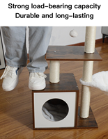Meuble à chaussures moderne en bois brun, arbre à chat avec plateforme et griffoir, 4 niveaux, résistant à l'humidité, en fausse fourrure de lapin lavable