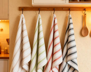 منشفة مطبخ قطنية مربعة بنمط نورديك جديد، قماش مخطط مصبوغ بالغزل، منشفة شاي، وسادة تنظيف، منشفة أطباق، إكسسوار للقهوة والشاي - Product Image 4