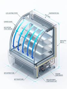 Vitrina Refrigerada Comercial <span class=keywords><strong>para</strong></span> Pasteles y Repostería, Refrigerador con Ventilación Forzada, Pantalla LED y Cristal Curvo <span class=keywords><strong>para</strong></span> Panadería - Product Image 6