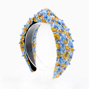 Finestyle – accessoires pour <span class=keywords><strong>cheveux</strong></span> OMG, bandeaux divers en tissu bleu cristal pierre <span class=keywords><strong>couture</strong></span> à la main pour femmes, bandeau avec chouchous pour <span class=keywords><strong>cheveux</strong></span> - Product Image 2