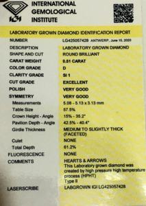 ได้รับการรับรองจาก IGI เพชรสีขาว HPHT เพชรสังเคราะห์ที่ปลูกในห้องปฏิบัติการที่มีคุณภาพสูง - Product Image 4