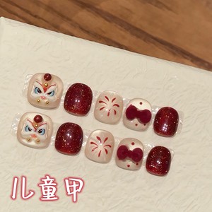 Parches de <span class=keywords><strong>Uñas</strong></span> Acrílicos Hechos a Mano con Diseño de Danza del <span class=keywords><strong>León</strong></span> Rojo Estilo Chino, Fuegos Artificiales y Mariposa Ojo de Gato, Lindos y con Estilo Padre-Hijo - Product Image 5