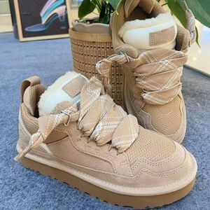 Botines de Plataforma con Cordones Negros para Mujer, Zapatos Planos de 8.5 cm, Resistentes al Agua, Parte Superior de Cuero Genuino Elástico, Forro Acolchado en el Talón - Product Image 1