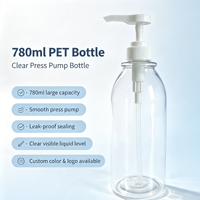 Bouteille à pompe transparente en PET de 780 ml, réutilisable, pour gel douche, conteneur pour gel douche, impression personnalisée, étiquette privée, OEM