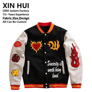 <b>Vintage</b> <b>Varsity</b> <b>Jacket</b> Unisex Hip Hop Embroidery Cross Flame Patch Letterman <b>Jacket</b> Retro Harajuku Style Custom Bomber <b>Jacket</b> - Product Image 1