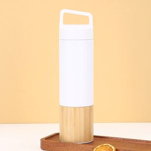 Wholesale Promotional OEM Logo 550ml Eco Bamboo Stainless Steel Double Wall Vacuum <b>Flask</b> Water Bottle Lid w Handle Office Travel - Product Image 3