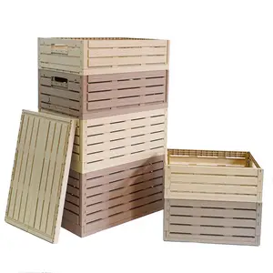 Farmhouse Rustic Wood Like Crates With Lids For Decorative Display Nesting Storage Bin