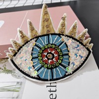 Appliques couronne en forme d'animal, œil porte-bonheur perlé, dernières nouveautés 3D faites à la main à coudre avec sequins décoratifs en PVC pour chapeaux
