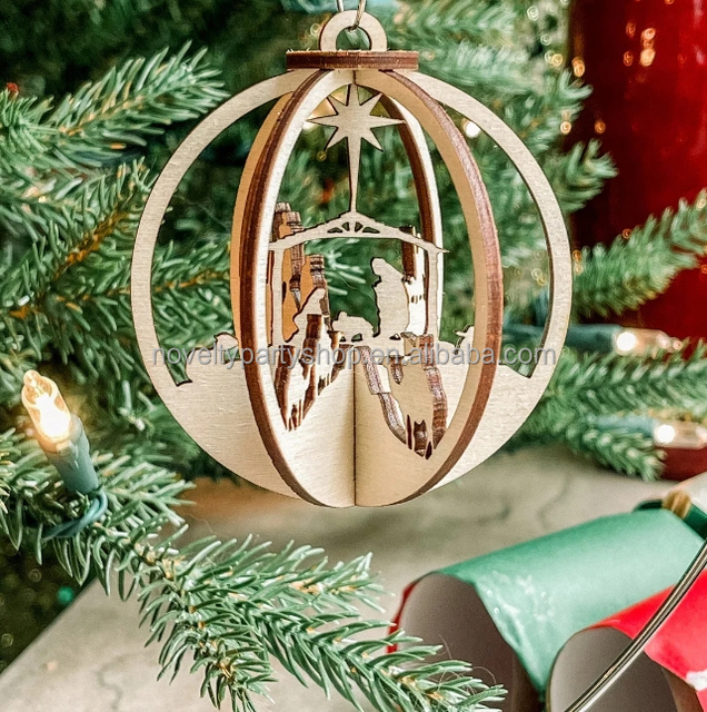 Novelty Christmas Assemble Nativity Scene Wood Ornament