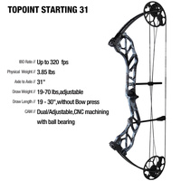 Arc à poulies pour débutants TOPOINT ARCHERY, débutant, 31 pouces, arc de chasse et ensemble de flèches, DL19-30 pouces, DW19-70 livres, kits d'arc à poulies, OEM/ODM
