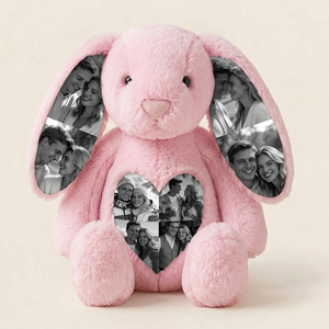 Jouets en peluche personnalisés avec photo, lapin en peluche rembourré de coton PP, 28 cm, 40 cm, animal en peluche, lapin avec photo personnalisée sur les oreilles et le cœur - Product Image 3