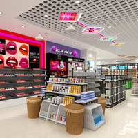 Nouvelle vitrine double face Qidian Display Luxury Cosmetic Store Gondola, structure métallique, étagères en bois, écologique, robuste, éclairée par LED.