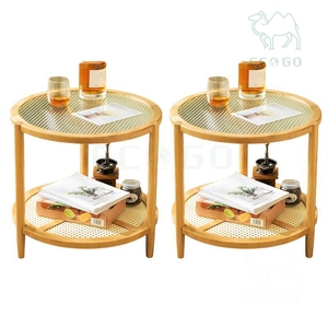 Meilleure table d'appoint contemporaine en verre pour le salon avec base en bambou 2 tables basses naturelles - Product Image 3