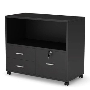 Classeur mobile en bois moderne <span class=keywords><strong>pour</strong></span> la maison, le bureau et la cuisine avec tiroirs verrouillables et roulettes, armoire de rangement courte et ouverte - Product Image 5