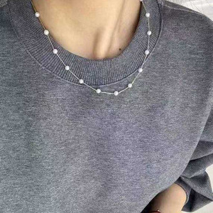 S925 Silver Starry Sky Pearl <b>Necklace</b>, 4-4.5mm Near Round Extreme Luster Flawless Pearl Jewelry manufacturer - Product Image 4