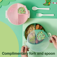 Lonchera Infantil de 3 Compartimentos, Apta para Microondas, de Calidad Alimentaria, para Estudiantes de Primaria, Diseño de Dinosaurio